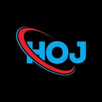 hoj logo. hoj lettera. design del logo della lettera hoj. iniziali hoj logo collegate con cerchio e logo monogramma maiuscolo. tipografia hoj per il marchio tecnologico, commerciale e immobiliare. vettore