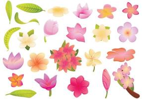 plumeria set di icone, stile cartone animato vettore