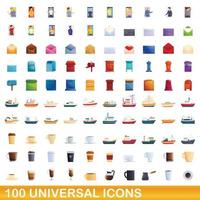 100 icone universali impostate, stile cartone animato vettore