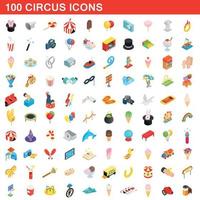 100 icone del circo impostate, stile 3d isometrico vettore