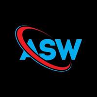 logo asw. lettera asw. design del logo della lettera asw. iniziali asw logo collegate con cerchio e logo monogramma maiuscolo. tipografia asw per il marchio tecnologico, commerciale e immobiliare. vettore