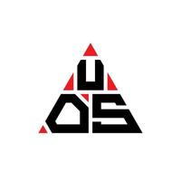 design del logo della lettera triangolare uos con forma triangolare. monogramma del design del logo del triangolo noi. uos modello di logo vettoriale triangolo con colore rosso. uos logo triangolare logo semplice, elegante e lussuoso.