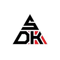 design del logo della lettera del triangolo sdk con forma triangolare. sdk triangolo logo design monogramma. modello di logo vettoriale triangolo sdk con colore rosso. logo triangolare sdk logo semplice, elegante e lussuoso.