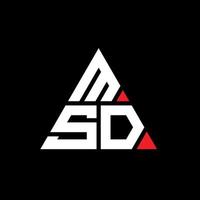 design del logo della lettera triangolare msd con forma triangolare. monogramma di design logo triangolo msd. modello di logo vettoriale triangolo msd con colore rosso. logo triangolare msd logo semplice, elegante e lussuoso.