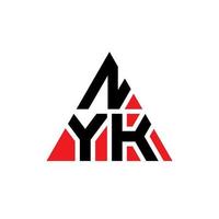 design del logo della lettera triangolo nyk con forma triangolare. nyk triangolo logo design monogramma. modello di logo vettoriale triangolo nyk con colore rosso. logo triangolare nyk logo semplice, elegante e lussuoso.