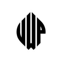 design del logo della lettera del cerchio uwp con forma circolare ed ellittica. uwp lettere ellittiche con stile tipografico. le tre iniziali formano un logo circolare. vettore del segno della lettera del monogramma astratto dell'emblema del cerchio uwp.