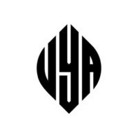 design del logo della lettera del cerchio uya con forma circolare ed ellittica. uya lettere ellittiche con stile tipografico. le tre iniziali formano un logo circolare. uya cerchio emblema astratto monogramma lettera marchio vettore. vettore