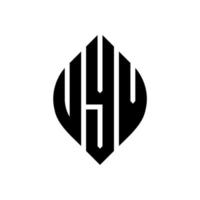 design del logo della lettera del cerchio uyv con forma circolare ed ellittica. uyv lettere ellittiche con stile tipografico. le tre iniziali formano un logo circolare. uyv cerchio emblema astratto monogramma lettera marchio vettore. vettore