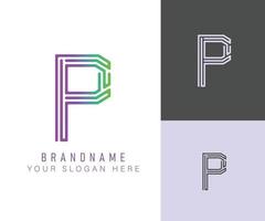 monogramma logo alfabeto lettera p con colore neon, adatto per loghi, titoli e intestazioni vettore