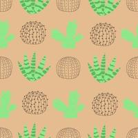 modello senza cuciture con cactus su sfondo deserto in stile cartone animato.illustrazione vettoriale