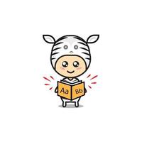illustrazione del personaggio carino della mascotte della zebra che sorride e che legge un libro. personaggio dei bambini animale vettore