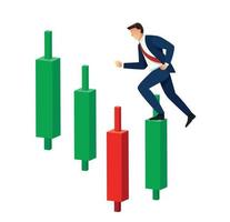 uomo d'affari in esecuzione sull'illustrazione finanziaria di vettore del grafico a barre