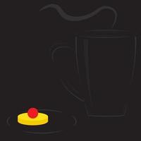 tazza di caffè astratta minimalista di colore nero con illustrazione vettoriale di dessert colorato