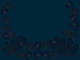 sfondo della tavolozza blu scuro e oro con illustrazione vettoriale dei contorni delle foglie