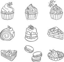 set di dolci torta dessert, illustrazione disegnata a mano vettore