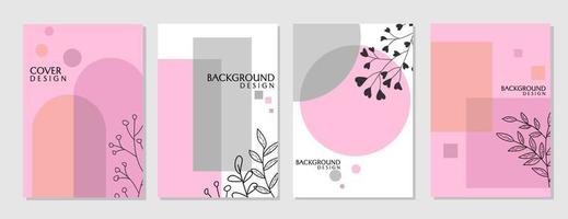 copertina del catalogo modello con ornamenti floreali disegnati a mano. sfondo geometrico rosa semplice e minimalista. disegno estetico vettore