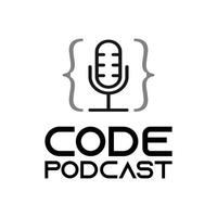 icona del logo del podcast del codice per il canale tutorial di revisione video del blog di sviluppo della codifica del software web vettore