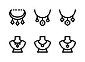 semplice set di icone della linea vettoriale relative ai gioielli della collana.