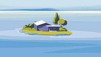 vista sul mare con casa viola sull'isola. vettore