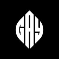 design del logo della lettera del cerchio gay con forma circolare ed ellittica. lettere ellittiche gay con stile tipografico. le tre iniziali formano un logo circolare. vettore del segno della lettera del monogramma astratto dell'emblema del cerchio gay.