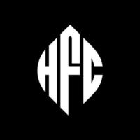 design del logo della lettera del cerchio hfc con forma circolare ed ellittica. lettere ellittiche hfc con stile tipografico. le tre iniziali formano un logo circolare. vettore del contrassegno della lettera del monogramma astratto dell'emblema del cerchio hfc.