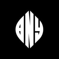 design del logo della lettera del cerchio bny con forma circolare ed ellittica. bny lettere ellittiche con stile tipografico. le tre iniziali formano un logo circolare. bny cerchio emblema astratto monogramma lettera marchio vettore. vettore