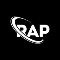 logo rap. lettera rap. design del logo della lettera rap. iniziali del logo rap legate al cerchio e al logo del monogramma maiuscolo. tipografia rap per la tecnologia, il business e il marchio immobiliare. vettore