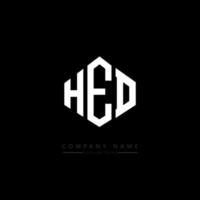 design del logo della lettera hed con forma poligonale. design del logo a forma di poligono e cubo hed. modello di logo vettoriale esagonale hed colori bianco e nero. monogramma hed, logo aziendale e immobiliare.