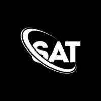 logo sat. lettera Sat. Sat lettera logo design. iniziali sat logo collegate a cerchio e logo monogramma maiuscolo. tipografia sat per il marchio tecnologico, commerciale e immobiliare. vettore