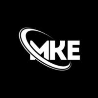 mke logo. mke lettera. design del logo della lettera mke. iniziali mke logo collegate con cerchio e logo monogramma maiuscolo. tipografia mke per il marchio tecnologico, commerciale e immobiliare. vettore