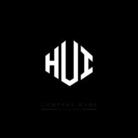 design del logo della lettera hui con forma poligonale. hui poligono e design del logo a forma di cubo. hui esagonale modello logo vettoriale colori bianco e nero. monogramma hui, logo aziendale e immobiliare.