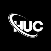 huc logo. huc lettera. disegno del logo della lettera huc. iniziali huc logo collegate con cerchio e logo monogramma maiuscolo. tipografia huc per il marchio tecnologico, commerciale e immobiliare. vettore