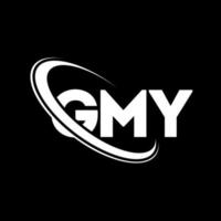 logo Gmy. lettera gmy. disegno del logo della lettera gmy. iniziali gmy logo collegate con cerchio e logo monogramma maiuscolo. tipografia gmy per il marchio tecnologico, commerciale e immobiliare. vettore