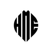 design del logo della lettera del cerchio hme con forma circolare ed ellittica. lettere ellittiche hme con stile tipografico. le tre iniziali formano un logo circolare. hme cerchio emblema astratto monogramma lettera marchio vettore. vettore