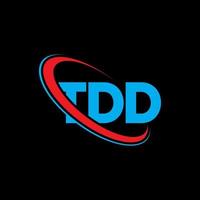 logo tdd. lettera tdd. design del logo della lettera tdd. iniziali logo tdd legate a cerchio e logo monogramma maiuscolo. tipografia tdd per il marchio tecnologico, commerciale e immobiliare. vettore