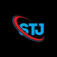 stj logo. lettera stj. design del logo della lettera stj. iniziali stj logo collegate con cerchio e logo monogramma maiuscolo. tipografia stj per il marchio tecnologico, commerciale e immobiliare. vettore