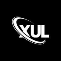 logo xul. lettera xul. disegno del logo della lettera xul. iniziali logo xul legate a cerchio e logo monogramma maiuscolo. tipografia xul per il marchio tecnologico, commerciale e immobiliare. vettore