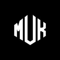 design del logo della lettera muk con forma poligonale. disegno del logo a forma di poligono muk e cubo. colore bianco e nero del modello di logo di vettore di esagono muk. monogramma muk, logo aziendale e immobiliare.