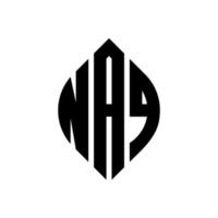 design del logo della lettera del cerchio naq con forma circolare ed ellittica. naq lettere ellittiche con stile tipografico. le tre iniziali formano un logo circolare. naq cerchio emblema astratto monogramma lettera marchio vettore. vettore