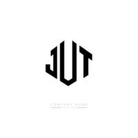 design del logo della lettera jut con forma poligonale. design del logo a forma di poligono e cubo. Jut esagonale modello logo vettoriale colori bianco e nero. solo monogramma, logo aziendale e immobiliare.