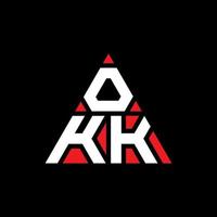 design del logo della lettera del triangolo okk con forma triangolare. okk triangolo logo design monogramma. modello di logo vettoriale triangolo okk con colore rosso. okk logo triangolare logo semplice, elegante e lussuoso.