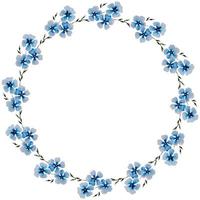 corona rotonda dell'acquerello con fiori blu su sfondo bianco. vettore