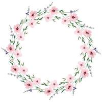 corona rotonda dell'acquerello con fiori rosa. vettore