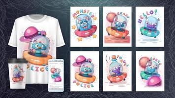 personaggio dei cartoni animati adorabile ufo, bella idea mostruosa per t-shirt stampata, poster e busta per bambini, cartolina. spazio in stile disegnato a mano carino vettore