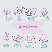 fiore magico astratto in vaso con forme organiche, fiore fantasia vettore