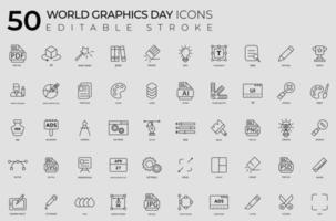 pacchetto di icone della giornata mondiale della grafica con tratto modificabile lineare. vettore