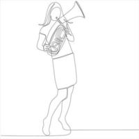 linea continua donna che soffia strumento sassofono jazz stile semplice disegnato a mano stile musica illustrazione vettoriale