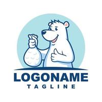 modello di logo del distributore automatico di ghiaccio, vettore di logo del fumetto dell'orso polare