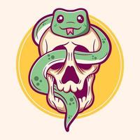 simpatico cartone animato con teschio e serpente vettore