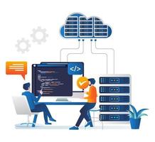 concetto di illustrazione isometrica linguaggio del programmatore analista del server cloud vettore